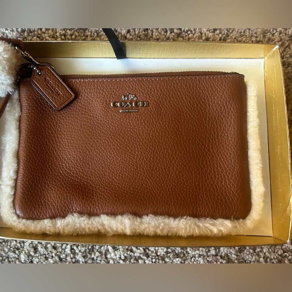 Coach Brown Leather Wristlet Clutch